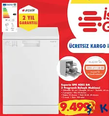 SUPERİA SPR 4003 BM 3 PROGRAMLI BULAŞIK MAKİNESİ